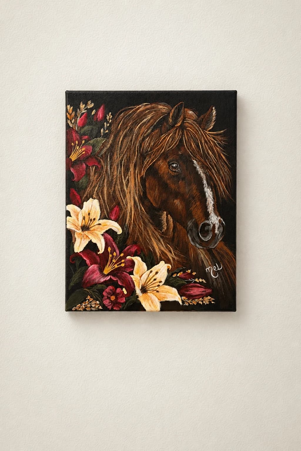 Artwork: Cheval entouré de lys